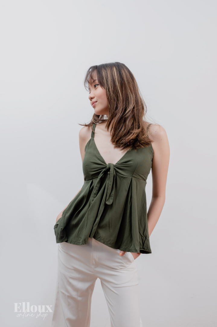 Army Green Front Ribbon Tie Top