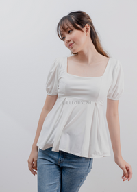 White Square Neck Puffed Sleeves Top