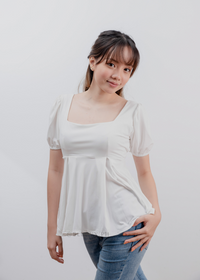 White Square Neck Puffed Sleeves Top