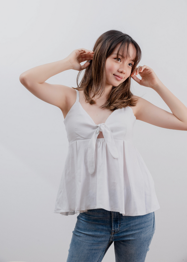 White Front Ribbon Tie Top