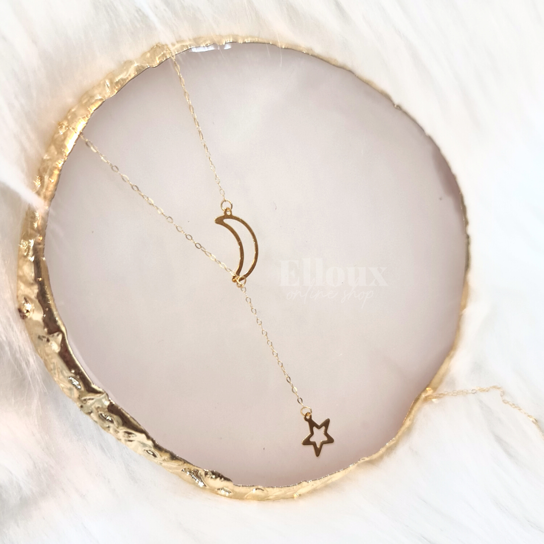 18k Gold Moon Star Necklace