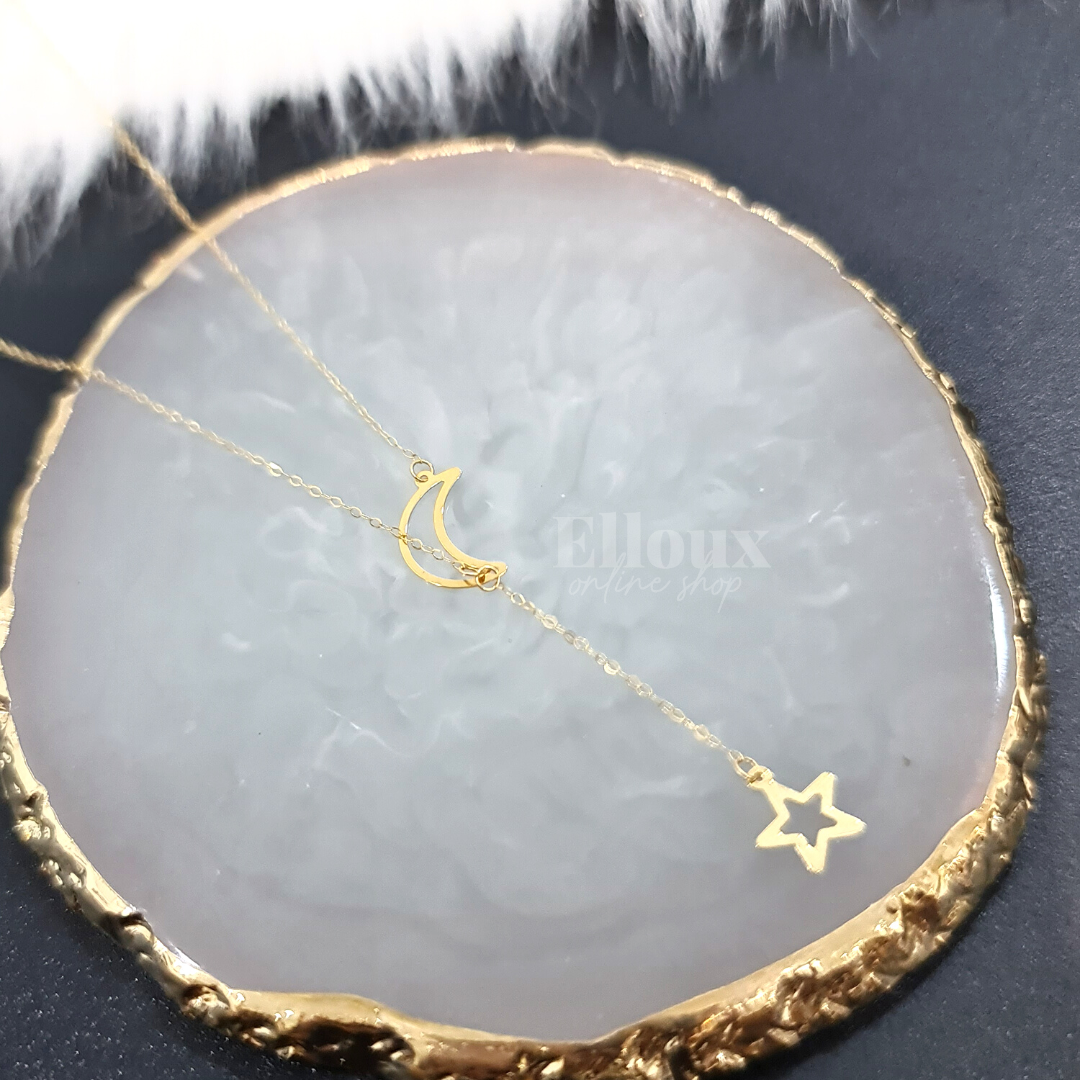 18k Gold Moon Star Necklace