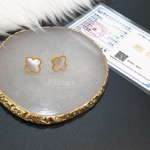 18k Gold VCA Earrings White 13mm