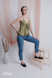 Sage Green Front Ribbon Tie Top