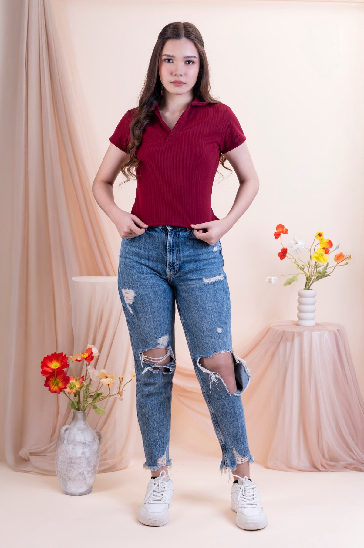 Collar Top V-Neck Shirt
