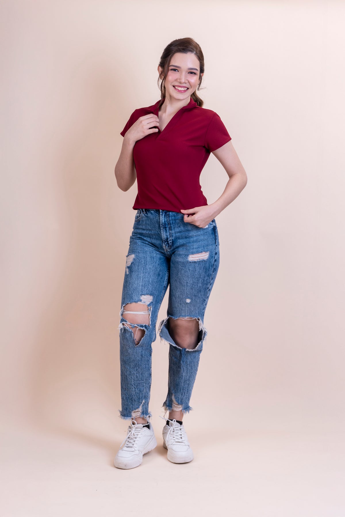 Collar Top V-Neck Shirt