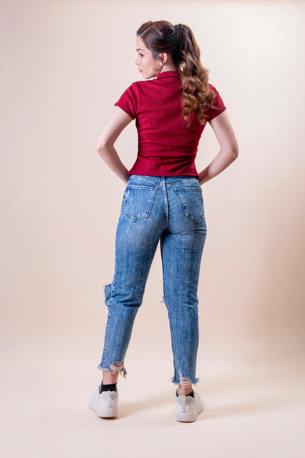 Collar Top V-Neck Shirt