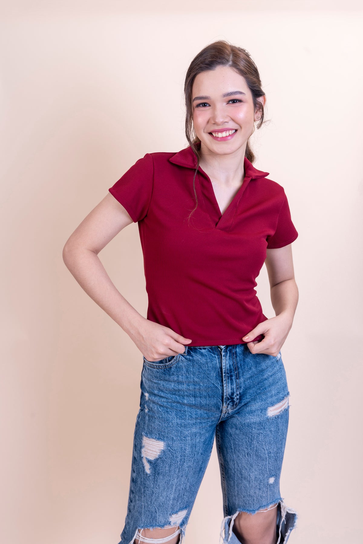 Collar Top V-Neck Shirt