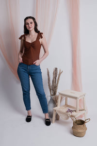 Self Tie Ribbon Top Choco Brown