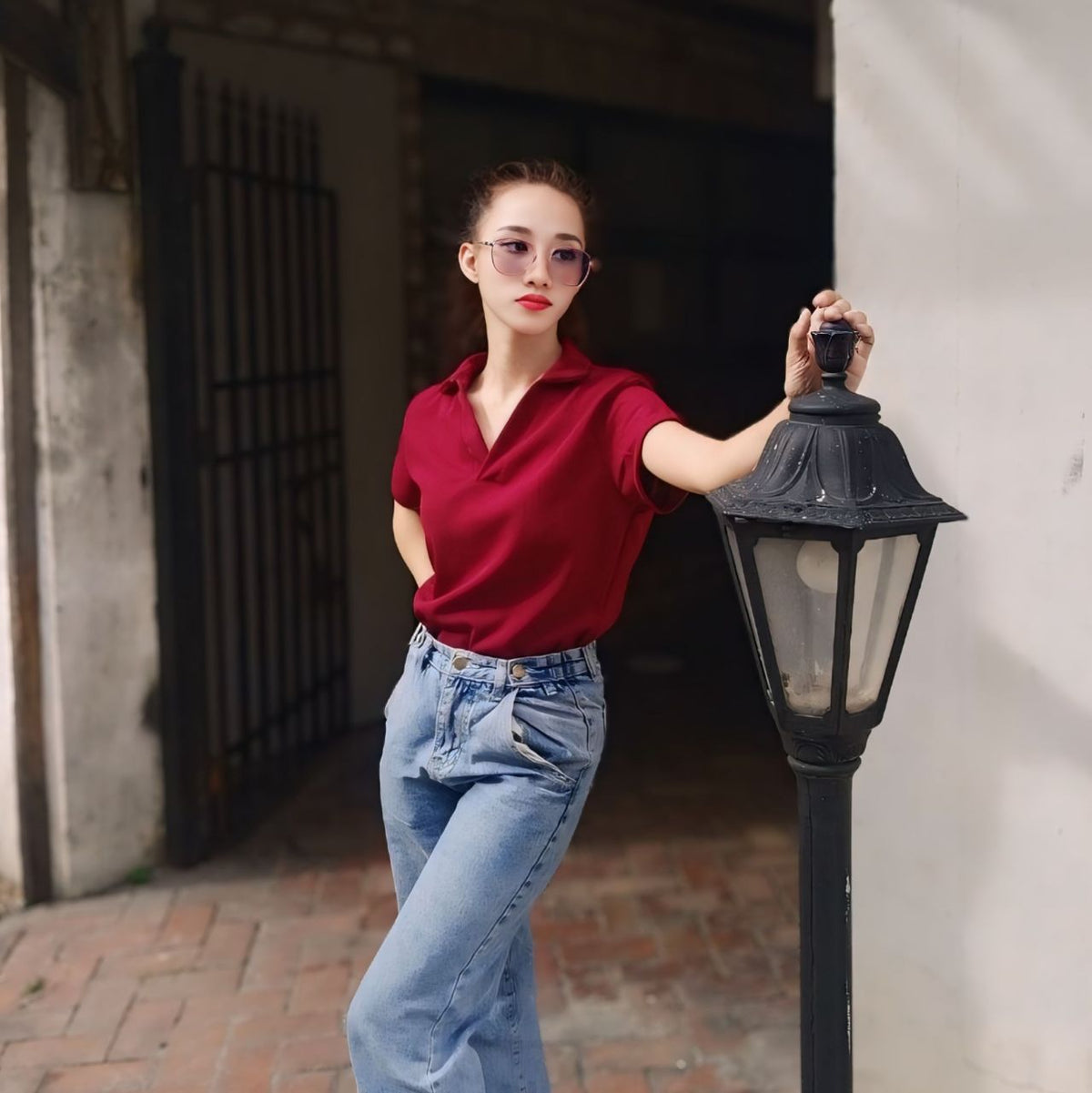 Collar Top V-Neck Shirt