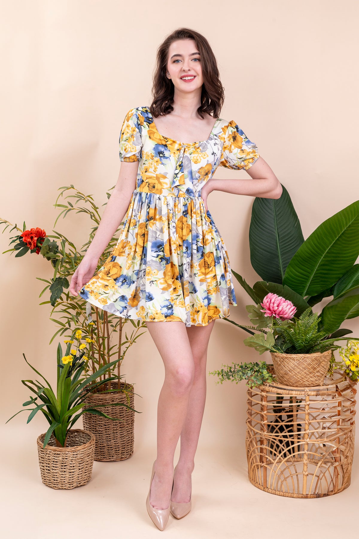 Floral Dolly Square Neck Mini Dress