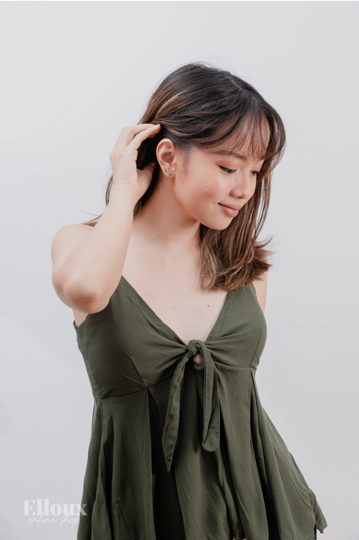 Army Green Front Ribbon Tie Top