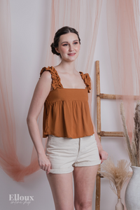 Caramel Ruffle Strap Semi Crop Top