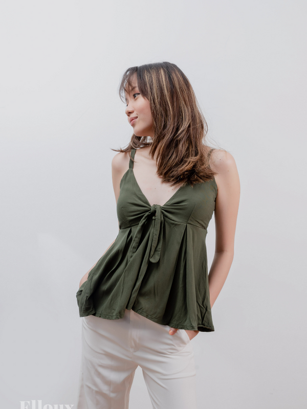 Army Green Front Ribbon Tie Top