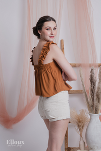 Caramel Ruffle Strap Semi Crop Top