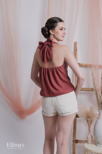 Burgundy Rib-knit Self-Tie Halter Top