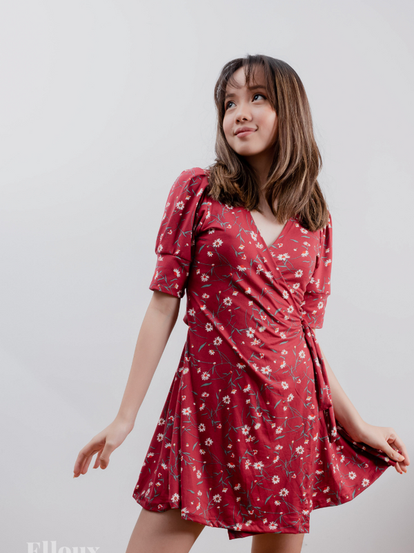 Burgundy Floral Sexy Wrap Dress