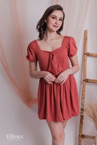 Old Rose Square Neck Dolly Mini Dress