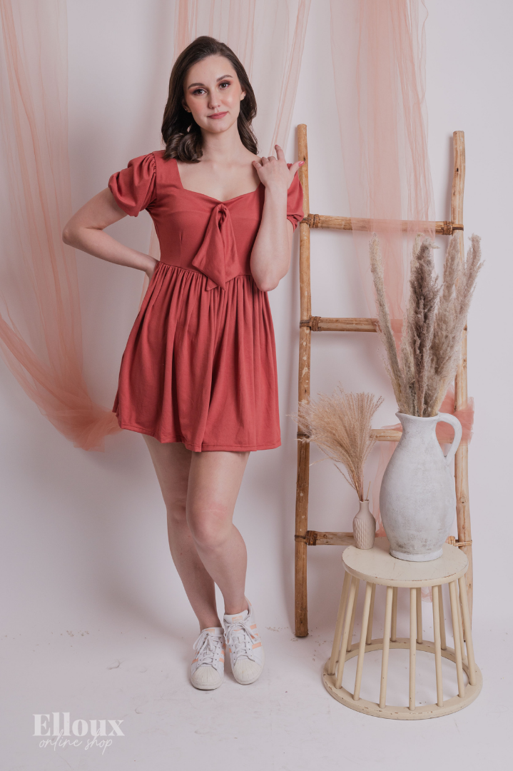 Old Rose Square Neck Dolly Mini Dress