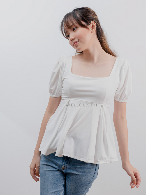 White Square Neck Top