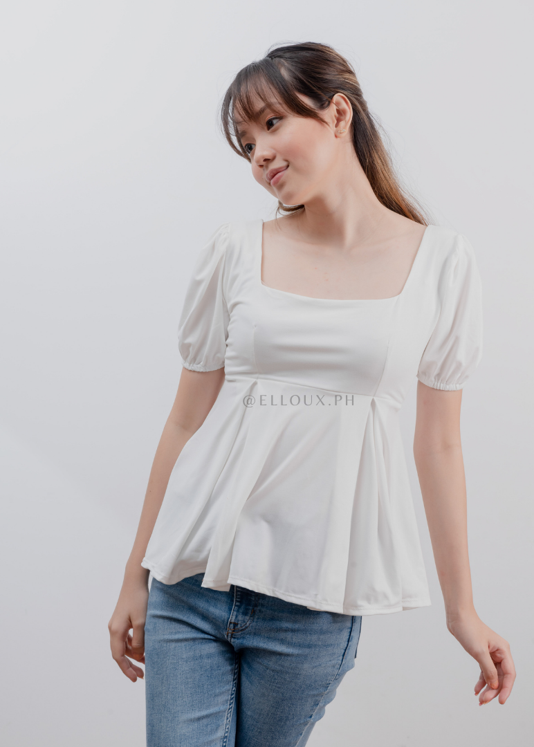 White Square Neck Top