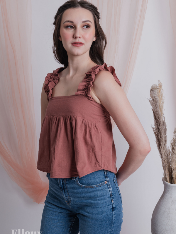 Mauve Ruffle Strap Semi Crop Top