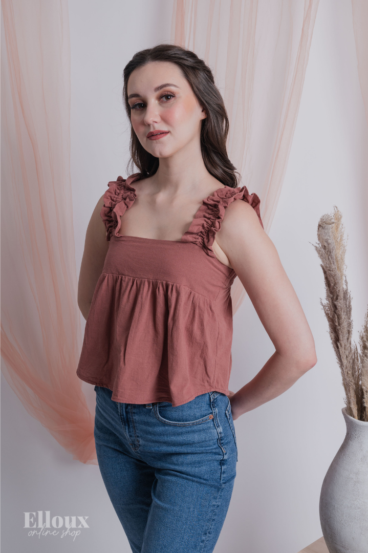 Mauve Ruffle Strap Semi Crop Top