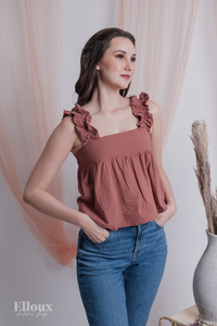 Mauve Ruffle Strap Semi Crop Top