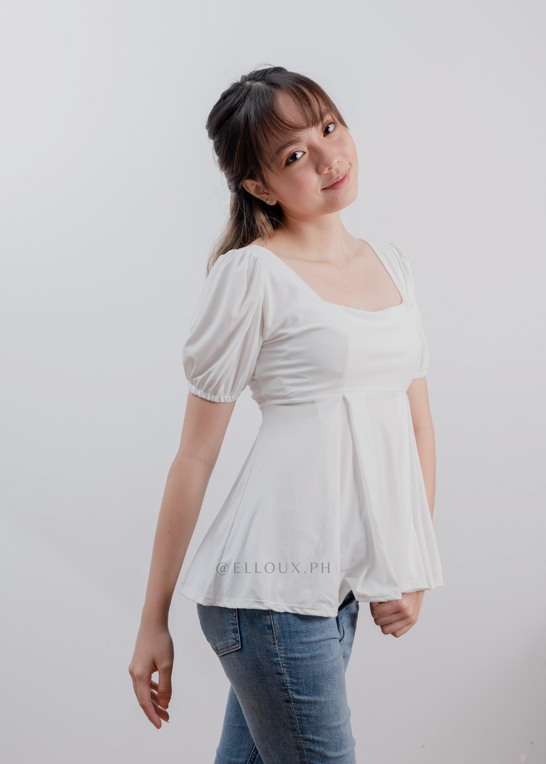 White Square Neck Top