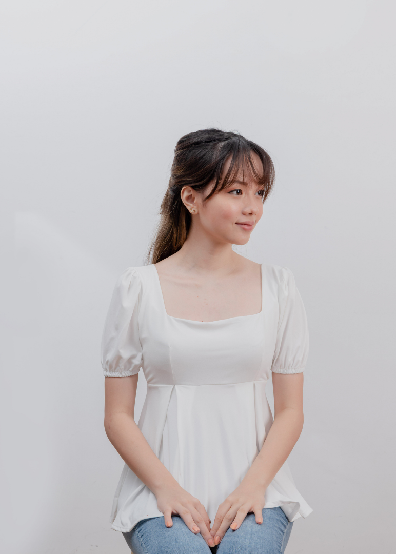 White Square Neck Top