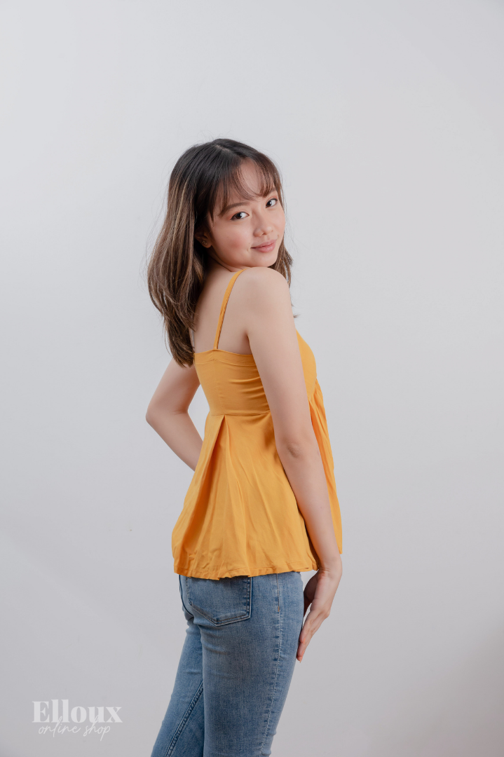 Mustard Front Ribbon Tie Top