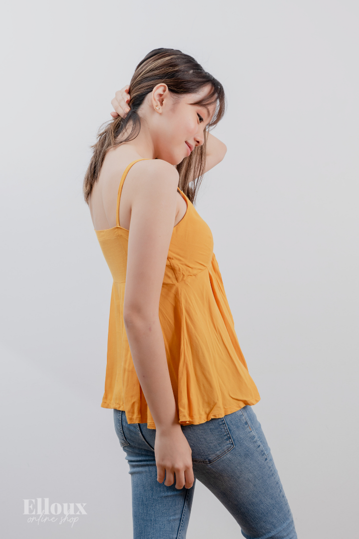 Mustard Front Ribbon Tie Top Elloux Clothing