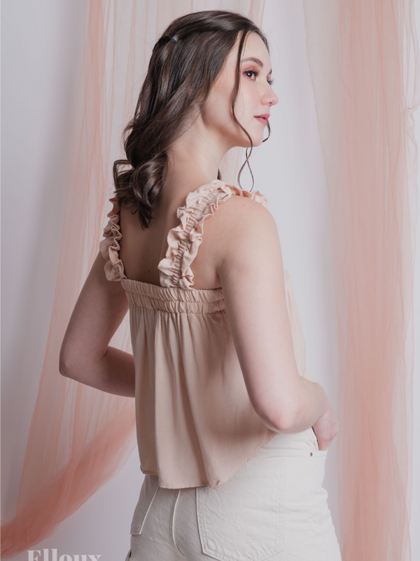 Nude Ruffle Strap Semi Crop Top
