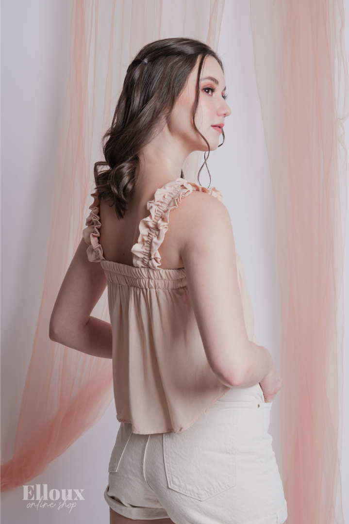 Nude Ruffle Strap Semi Crop Top