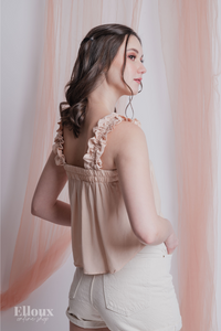 Nude Ruffle Strap Semi Crop Top