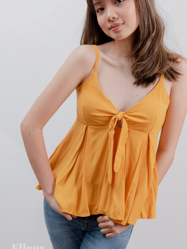 Mustard Front Ribbon Tie Top