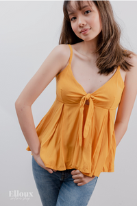 Mustard Front Ribbon Tie Top