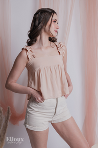 Nude Ruffle Strap Semi Crop Top