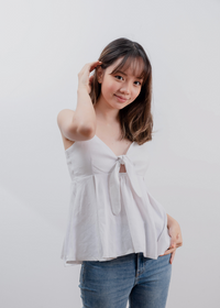 White Front Ribbon Tie Top