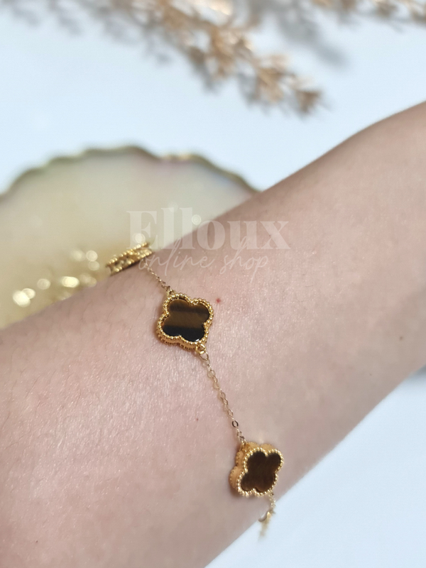 18k Tiger Eye VCA Clover Bracelet