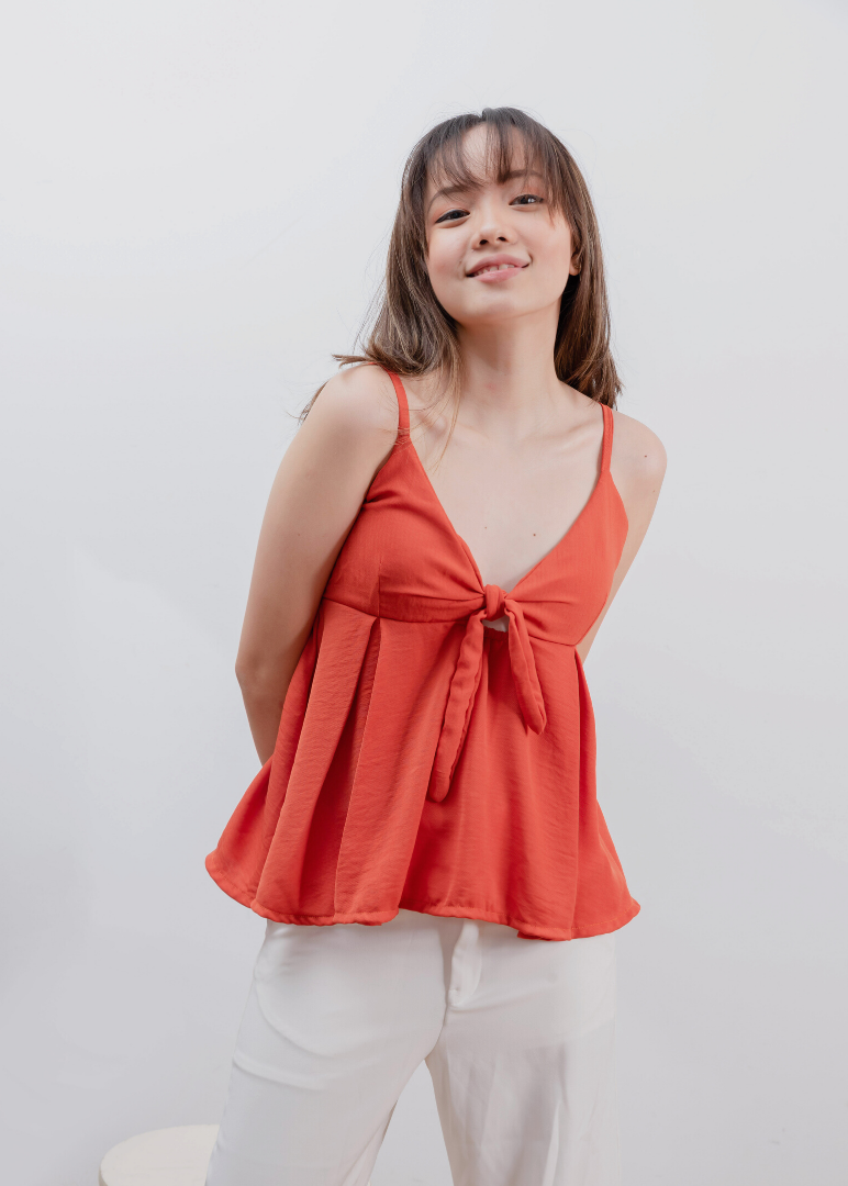 Rust Front Ribbon Tie Top