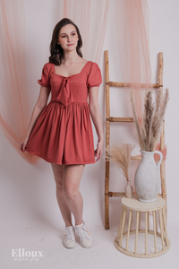 Old Rose Square Neck Dolly Mini Dress