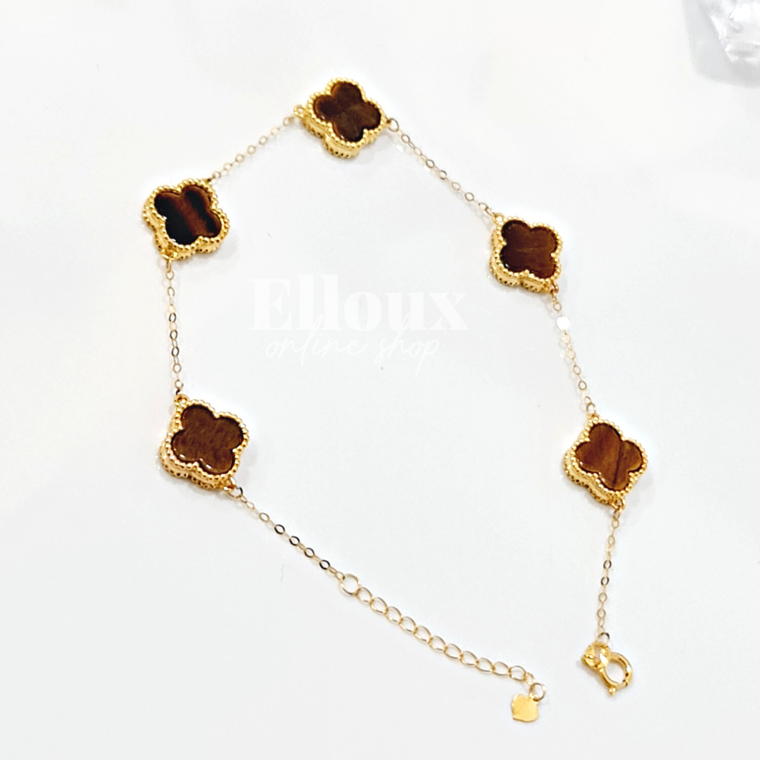 18k Tiger Eye VCA Clover Bracelet