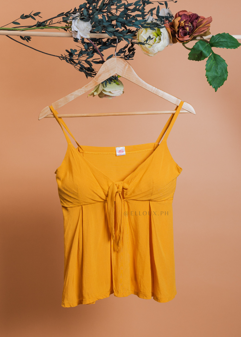 Mustard Front Ribbon Tie Top