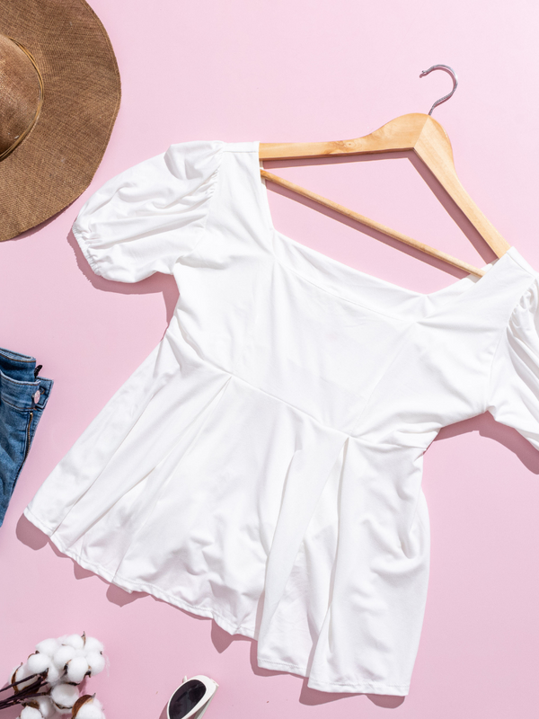 White Square Neck Top