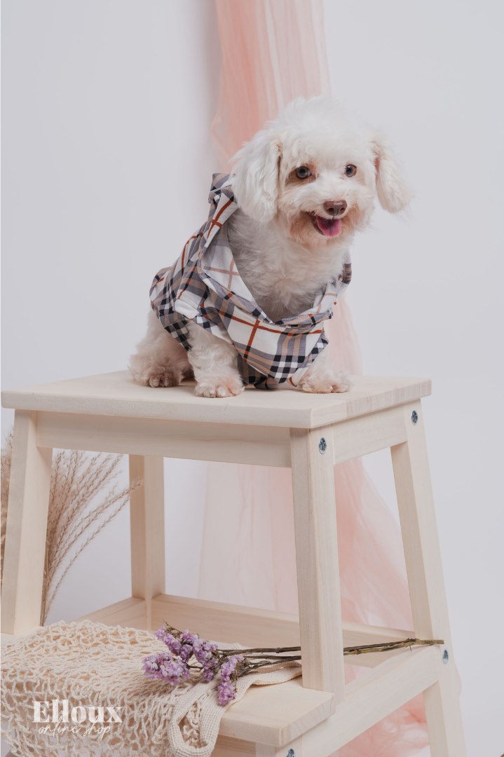 White Checkered FurBaby Hoodie and FurMom Self-Tie Coordinates