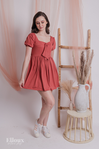 Old Rose Square Neck Dolly Mini Dress