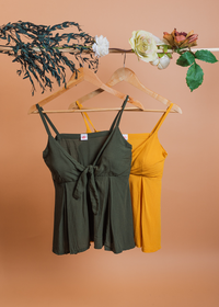 Mustard Front Ribbon Tie Top