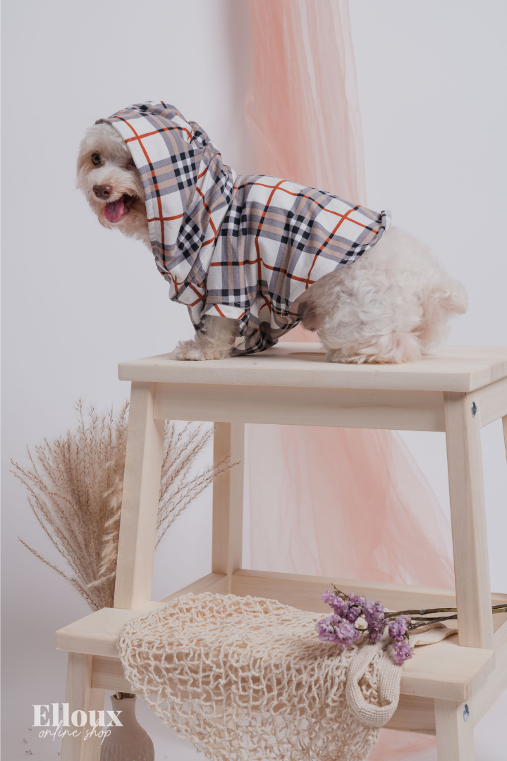 White Checkered FurBaby Hoodie and FurMom Self-Tie Coordinates