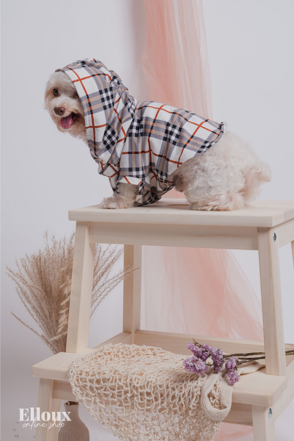 White Checkered FurBaby Hoodie and FurMom Self-Tie Coordinates